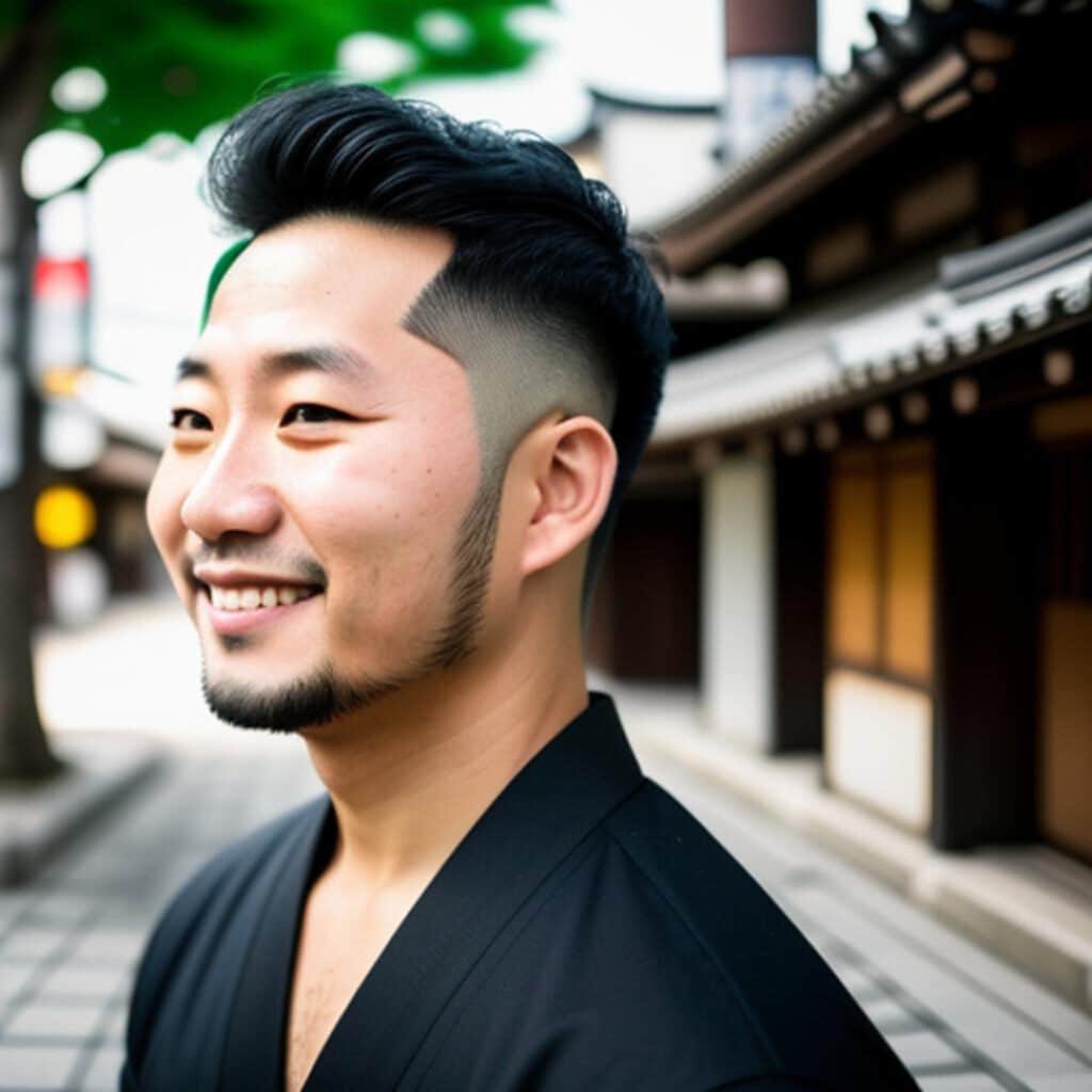 Homme souriant en kimono traditionnel japonais.